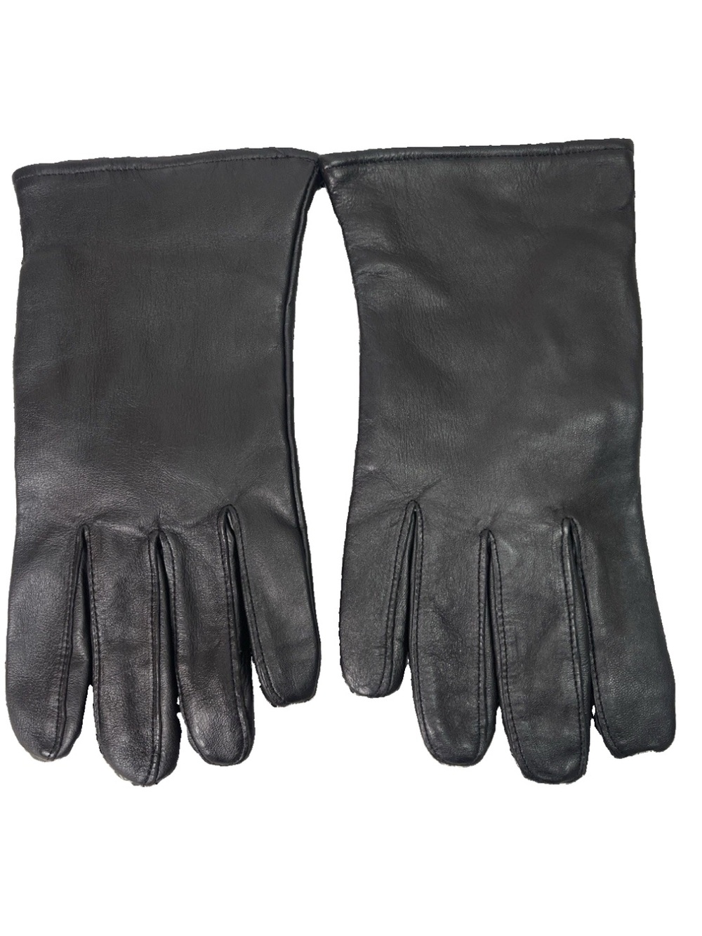 VTG 1990s US Military Black Leather Cold Weather Dress Gloves, Wool Liner, Sz 10